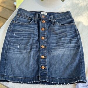 J Crew Button Front Vintage Distressed Wash Denim MIDI Skirt size 27p